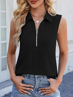 Half Zip Sleeveless Tank - Tops by Trendsi | Available at Handbags Specialist Headquarter