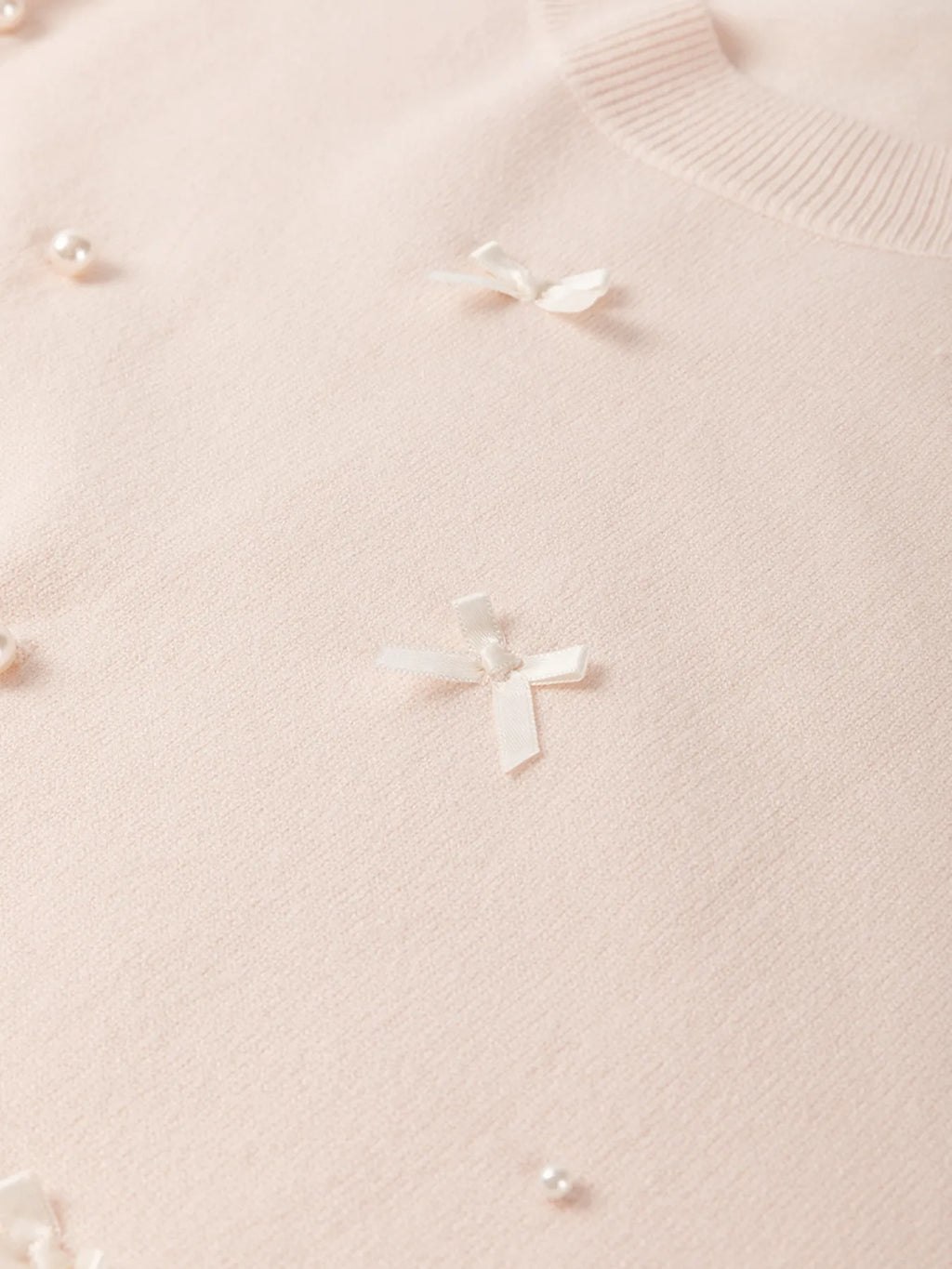 Pearl Embellished Bow Detail Short Sleeve Sweater - Tops by Trendsi | Available at Handbags Specialist Headquarter