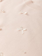 Pearl Embellished Bow Detail Short Sleeve Sweater - Tops by Trendsi | Available at Handbags Specialist Headquarter