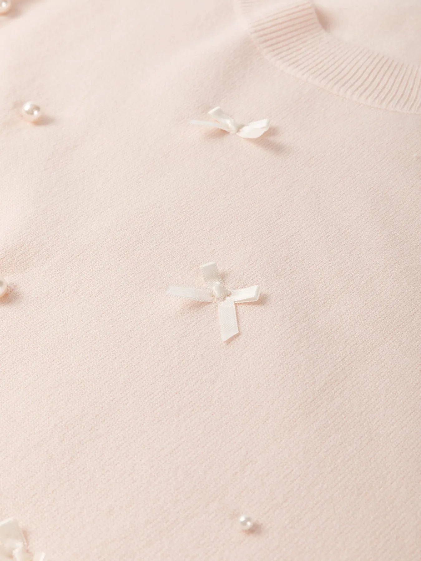 Pearl Embellished Bow Detail Short Sleeve Sweater - Tops by Trendsi | Available at Handbags Specialist Headquarter