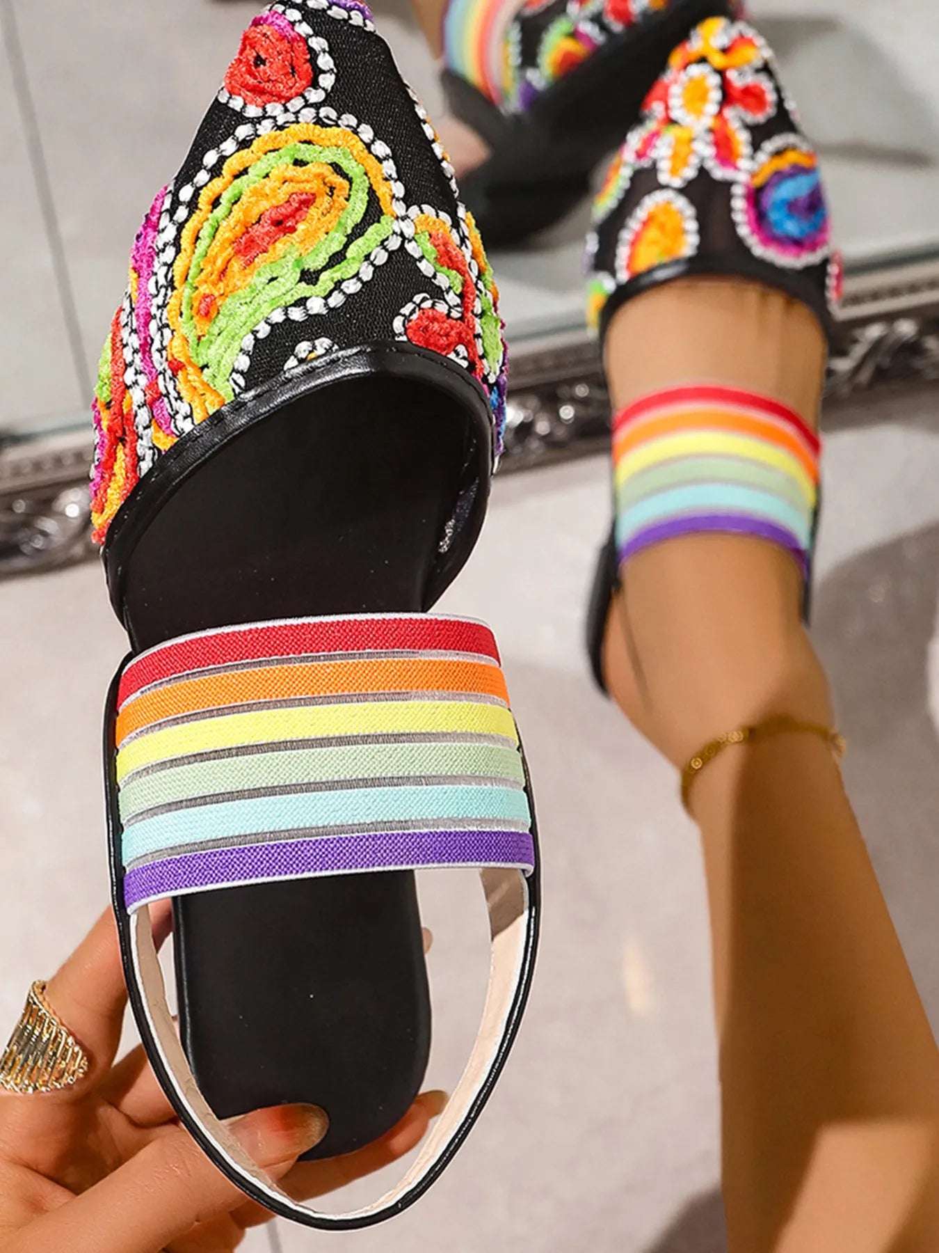 Contrast Point Toe Slingback Sandals - Women Sandals by Trendsi | Available at Handbags Specialist Headquarter