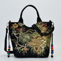 Canvas peacock embroidery small handbag