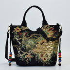 Canvas peacock embroidery small handbag