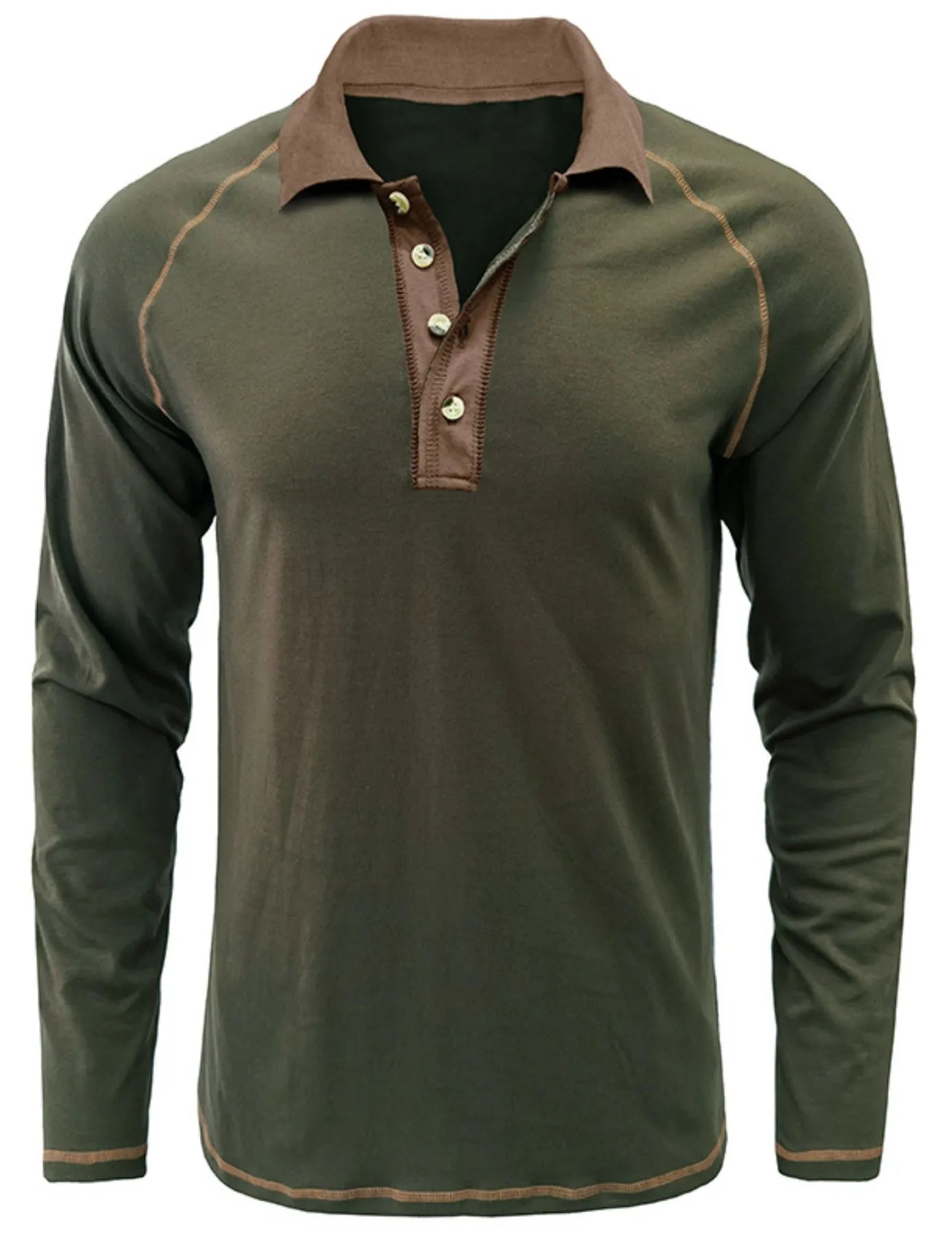 Men's Contrast Collar Long Sleeve Polo Shirt - Men's Polo shirt by Trendsi | Available at Handbags Specialist Headquarter