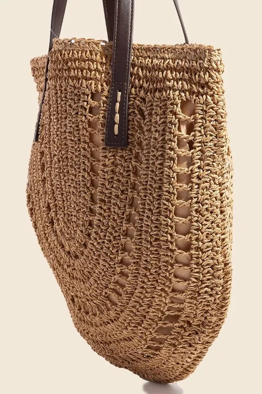 Fame Straw Braided Rounded Tote Bag - Tote Bag by Trendsi | Available at Handbags Specialist Headquarter