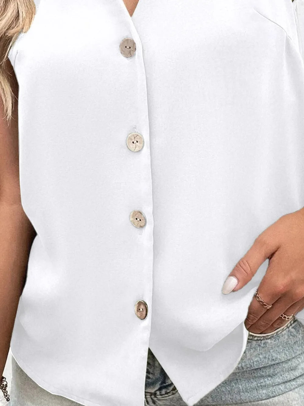 Full Size Johnny Collar Button Down Tank Plus Size - Dresses by Trendsi | Available at Handbags Specialist Headquarter