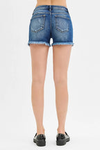 RISEN Full Size Low Rise Frayed Denim Shorts Plus Size - Women / Jeans & Denim by Trendsi | Available at Handbags Specialist Headquarter