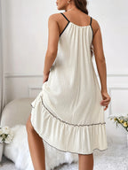 Full Size Tiered Ruffled Lounge Dress with Contrast Trim Plus Size - Sleepwear by Trendsi | Available at Handbags Specialist Headquarter