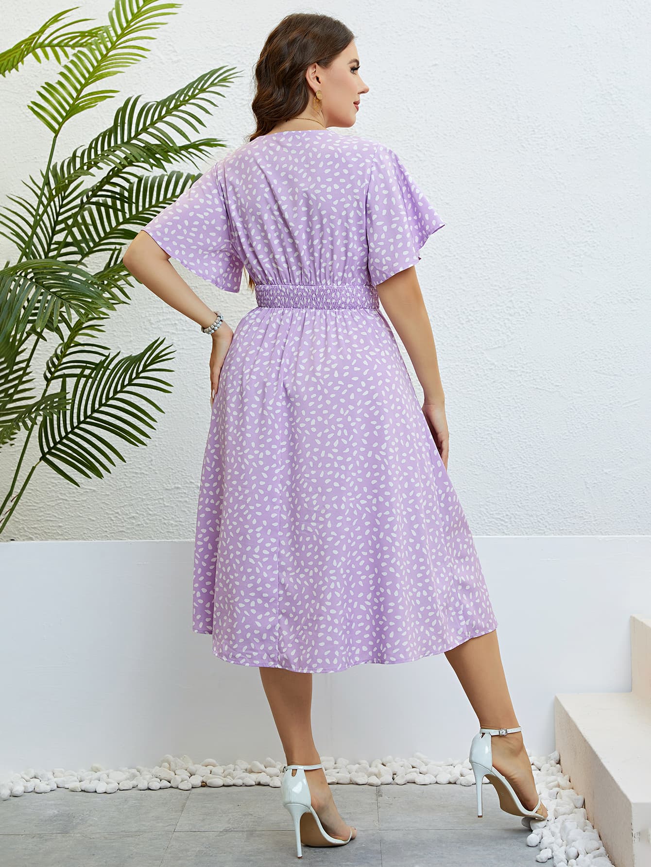 Honey Plus Size Printed Smocked Waist Surplice Dress - Dresses by Trendsi | Available at Handbags Specialist Headquarter