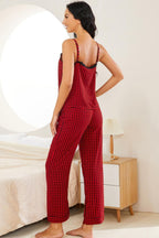 Plaid Lace Trim Cami and Drawstring Pants Pajama Set - sleepwear by Trendsi | Available at Handbags Specialist Headquarter