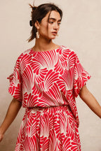 BiBi Print Woven Ruffled Sleeves Top - Tops by Trendsi | Available at Handbags Specialist Headquarter