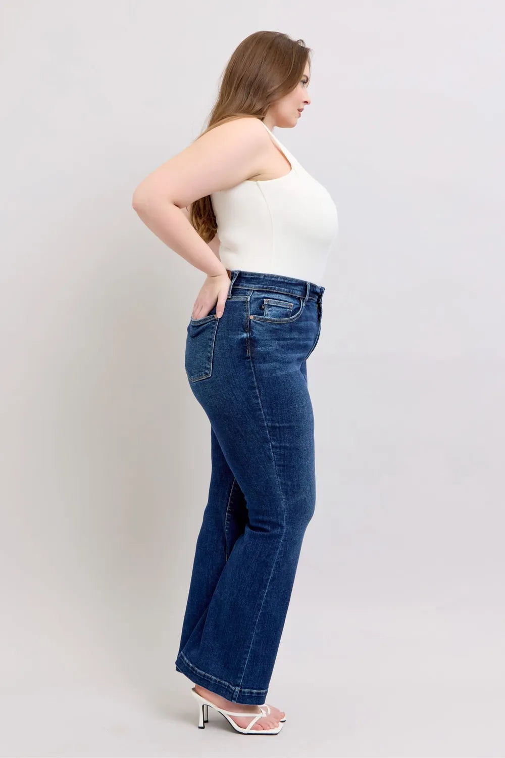 Judy Blue Full Size High Rise Flare Jeans with Pockets Plus Size - Women / Jeans & Denim by Trendsi | Available at Handbags Specialist Headquarter