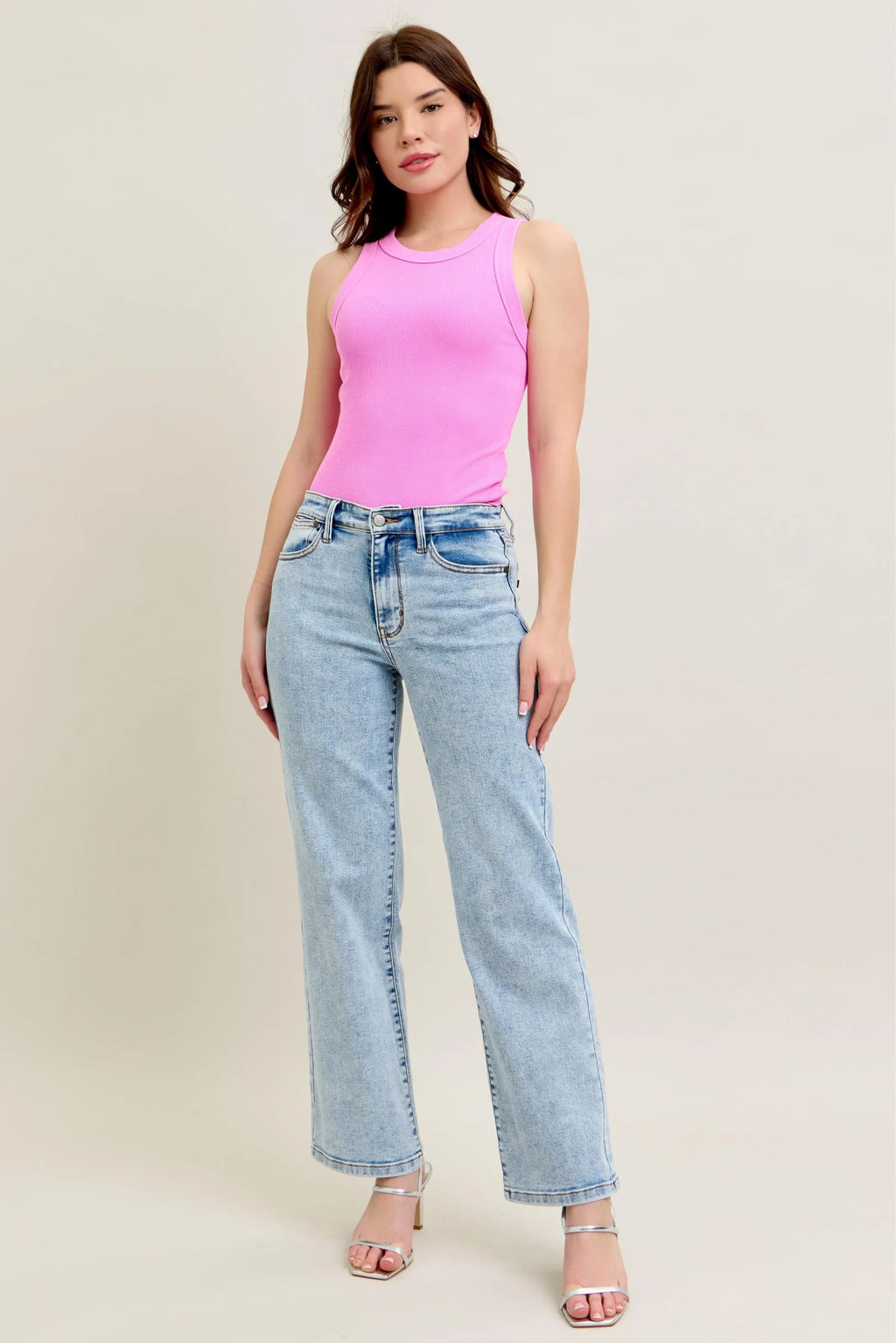 Judy Blue Full Size High Waist Stone Wash Straight Jeans Plus Size - Women / Jeans & Denim by Trendsi | Available at Handbags Specialist Headquarter