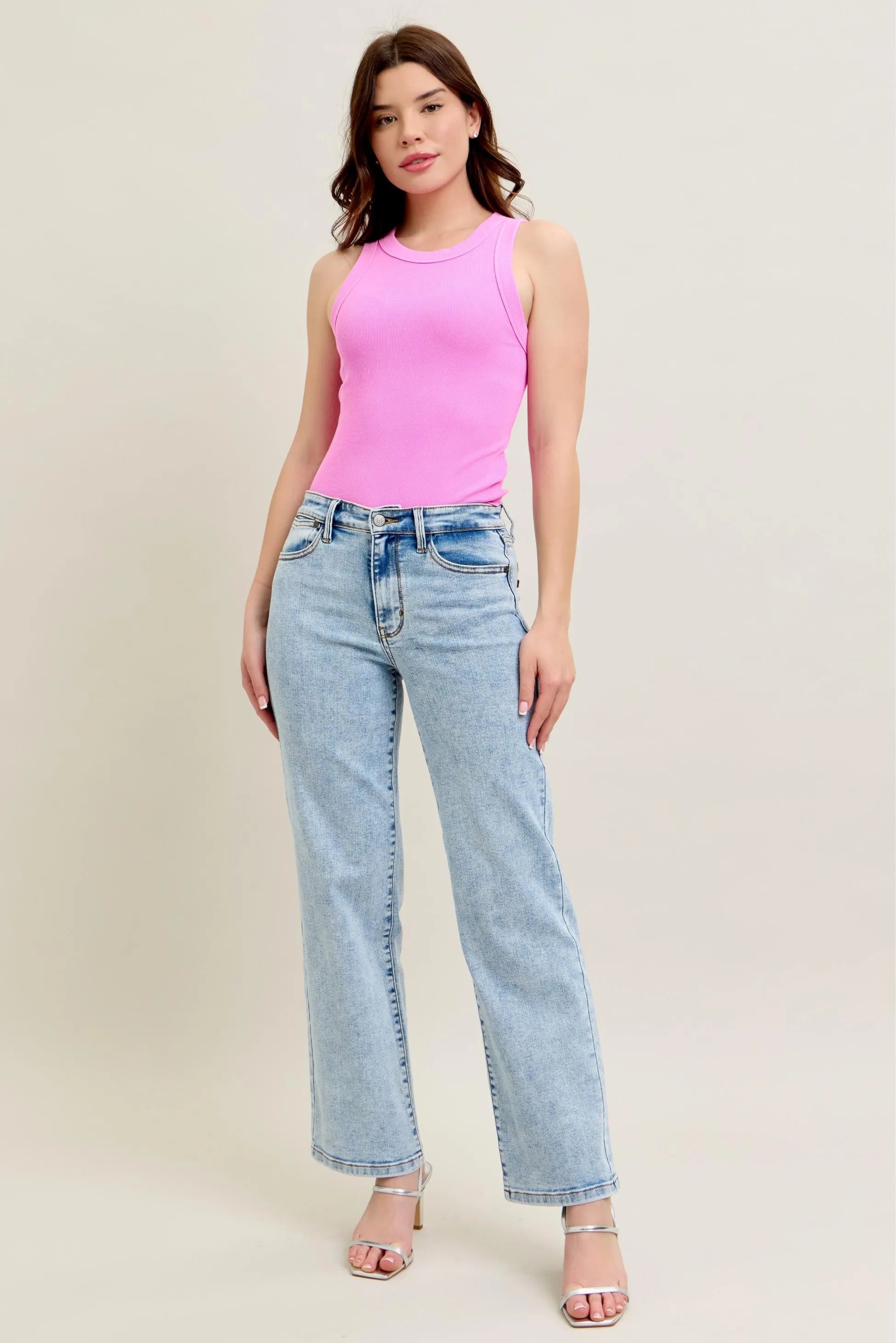 Judy Blue Full Size High Waist Stone Wash Straight Jeans Plus Size - Women / Jeans & Denim by Trendsi | Available at Handbags Specialist Headquarter