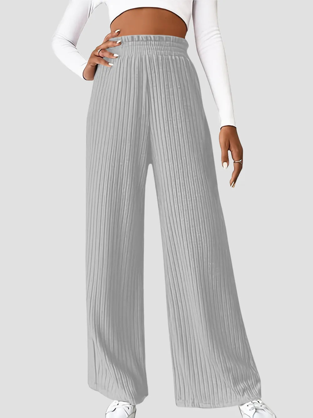 Ribbed High Waist Pants - Women Pants by Trendsi | Available at Handbags Specialist Headquarter