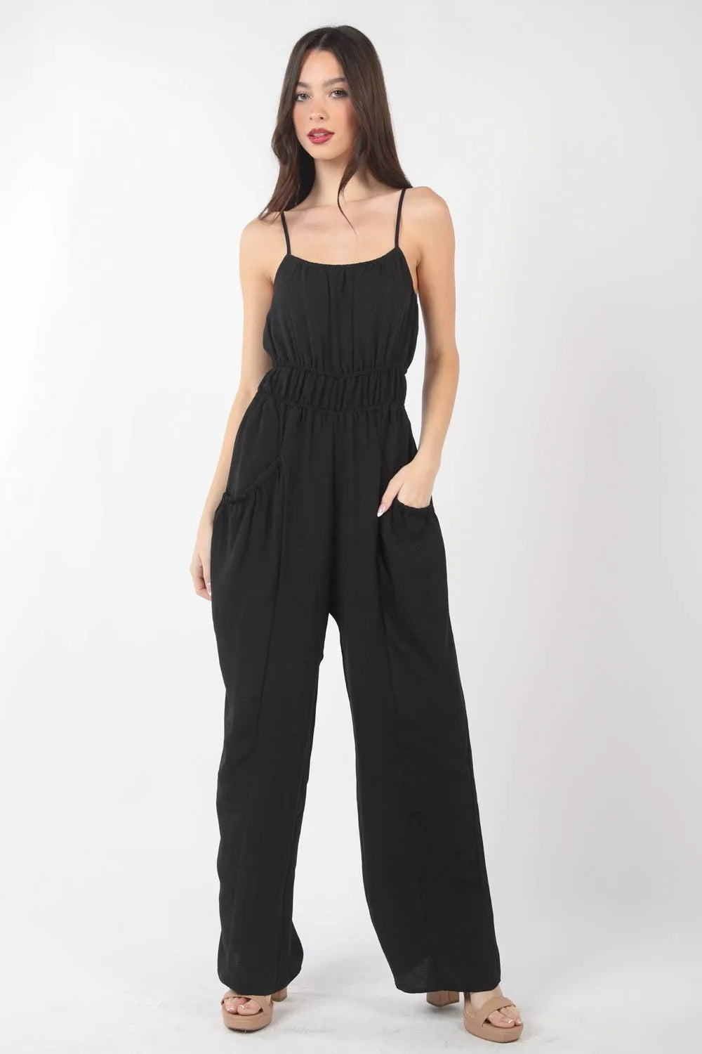 VERY J Pintuck Detail Woven Sleeveless Jumpsuit - Sleepwear by Trendsi | Available at Handbags Specialist Headquarter