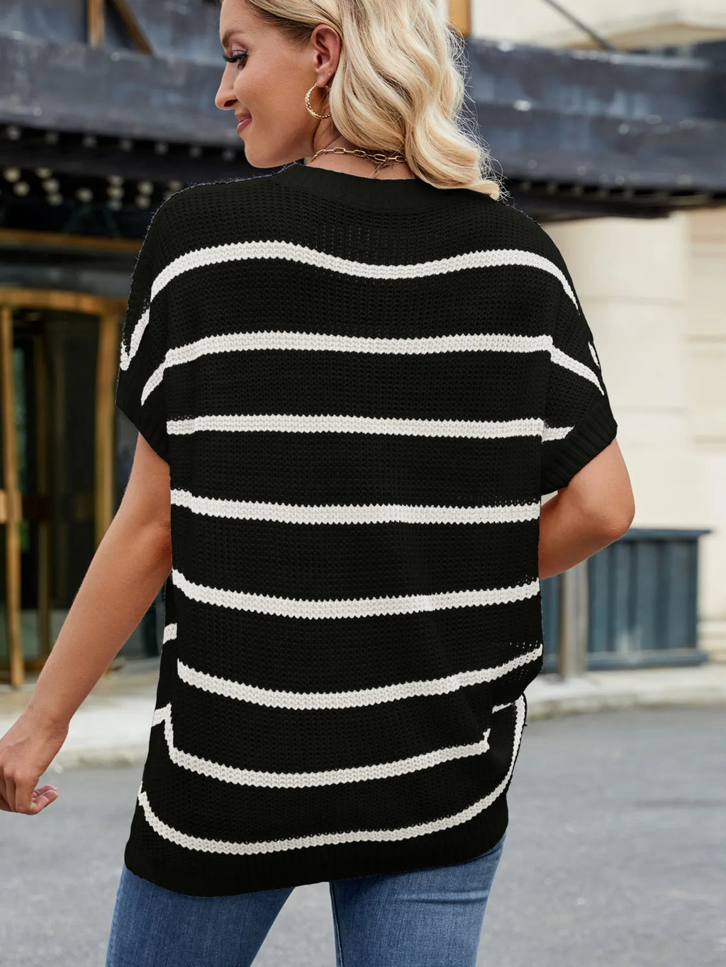 Striped Oversized Casual Sweater with Relaxed Fit - Tops by Trendsi | Available at Handbags Specialist Headquarter