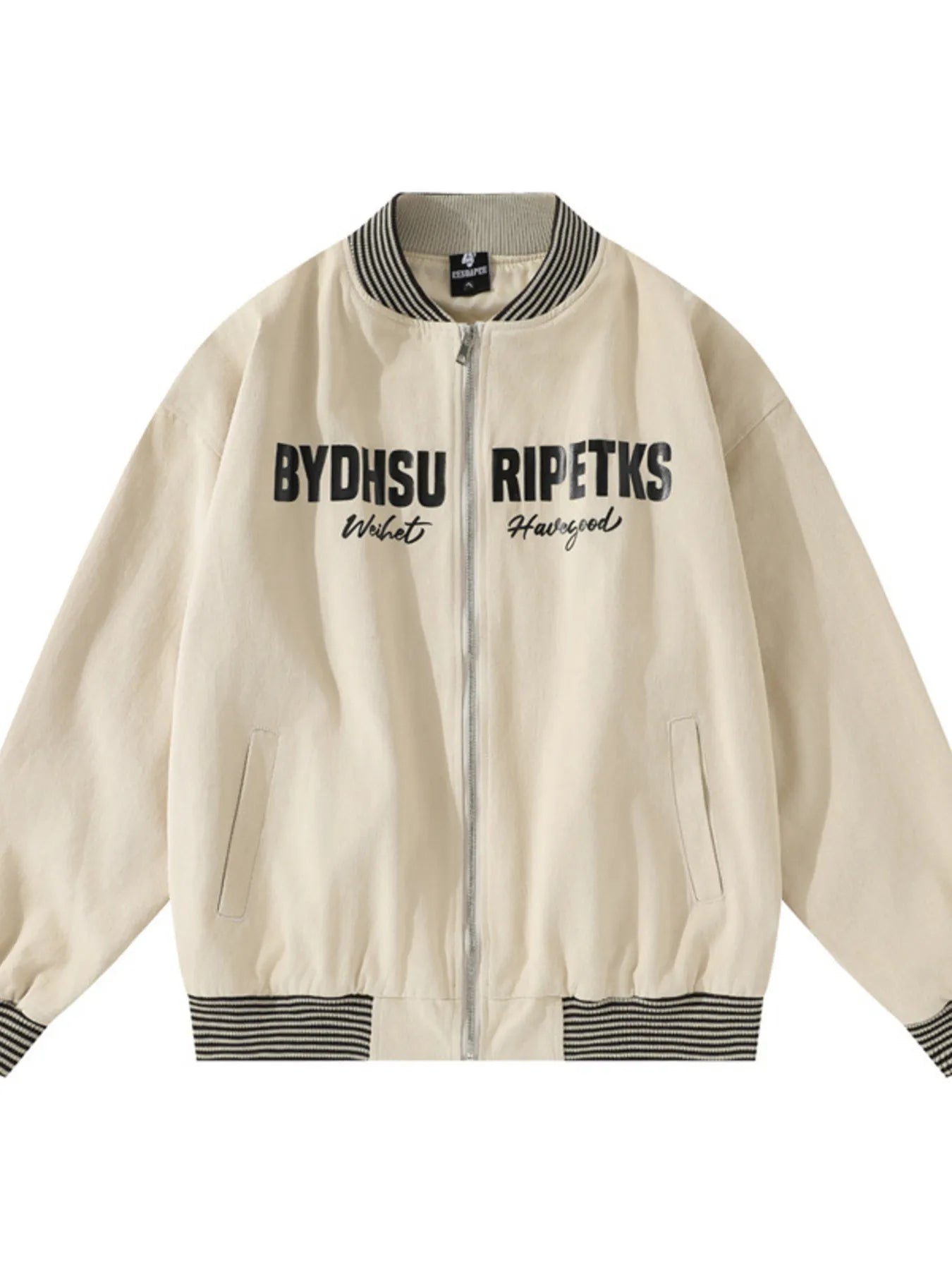 Men's Striped Hem Zip Up Jacket - Men's jackets by Trendsi | Available at Handbags Specialist Headquarter