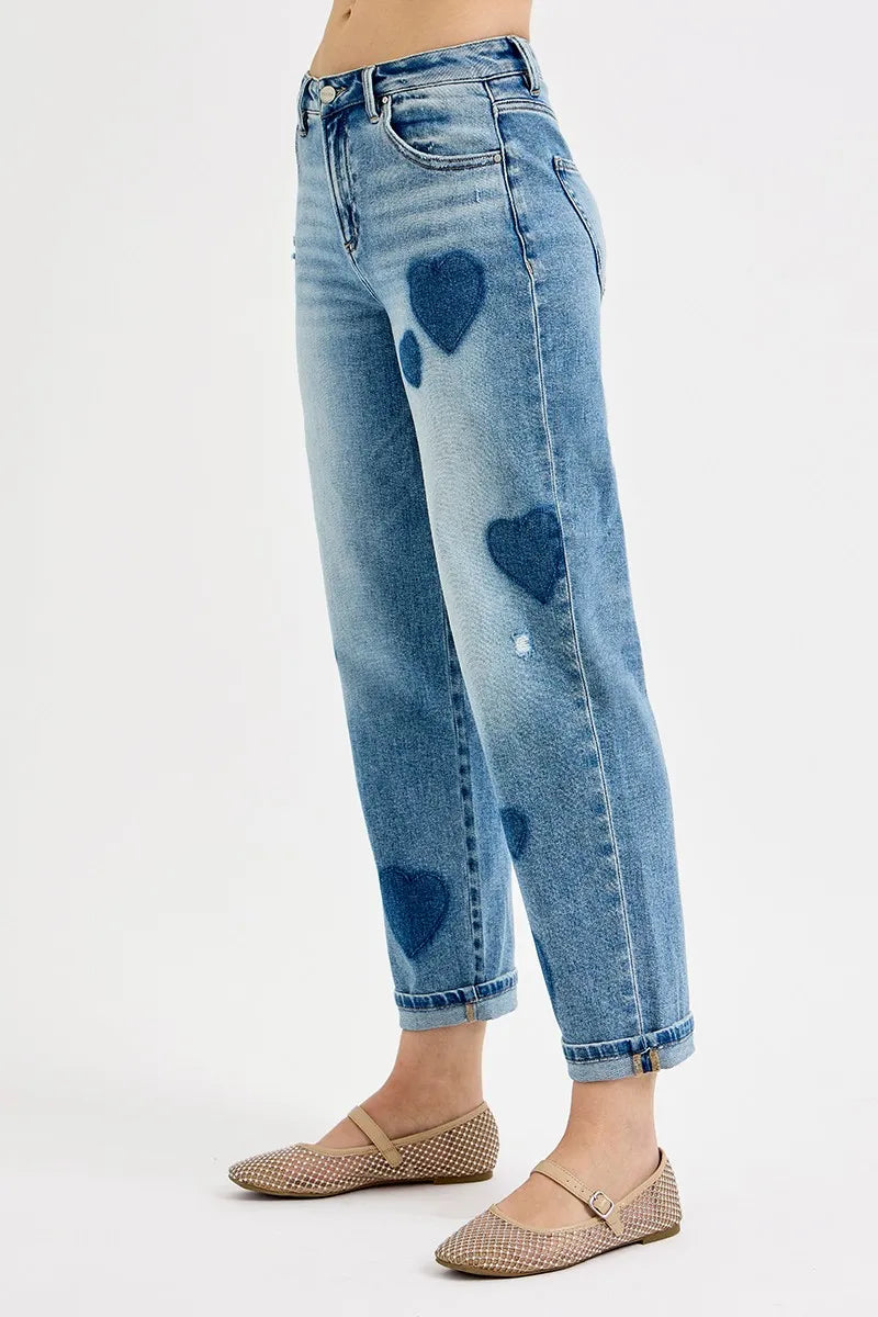 RISEN Full Size Mid Rise Fit-boyfriend Heart Shade Jeans Plus Size - Women / Jeans & Denim by Trendsi | Available at Handbags Specialist Headquarter