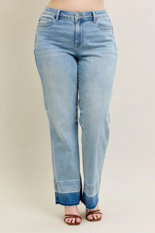 Judy Blue Full Size Mr Release Hem Wide Leg Jeans Plus Size - Women / Jeans & Denim by Trendsi | Available at Handbags Specialist Headquarter