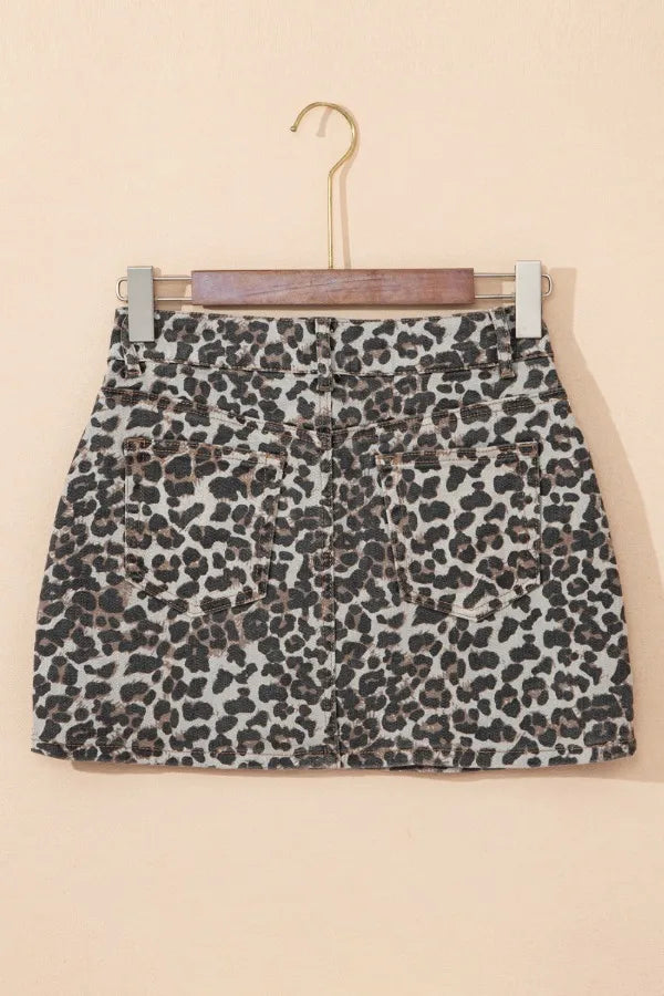 Leopard Denim Mini Skirt - Skirts by Trendsi | Available at Handbags Specialist Headquarter