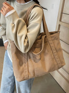 Corduroy Solid Large Tote Bag - Tote Bag by Trendsi | Available at Handbags Specialist Headquarter