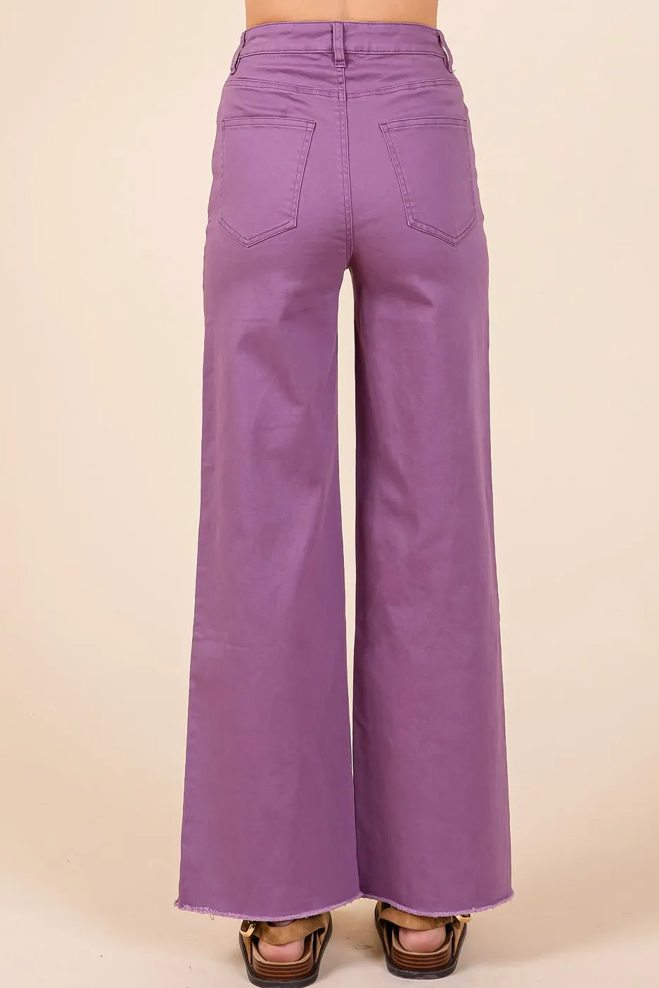 Mittoshop Twill High Waisted Button Fly Wide Leg Pants - Women Pants by Trendsi | Available at Handbags Specialist Headquarter