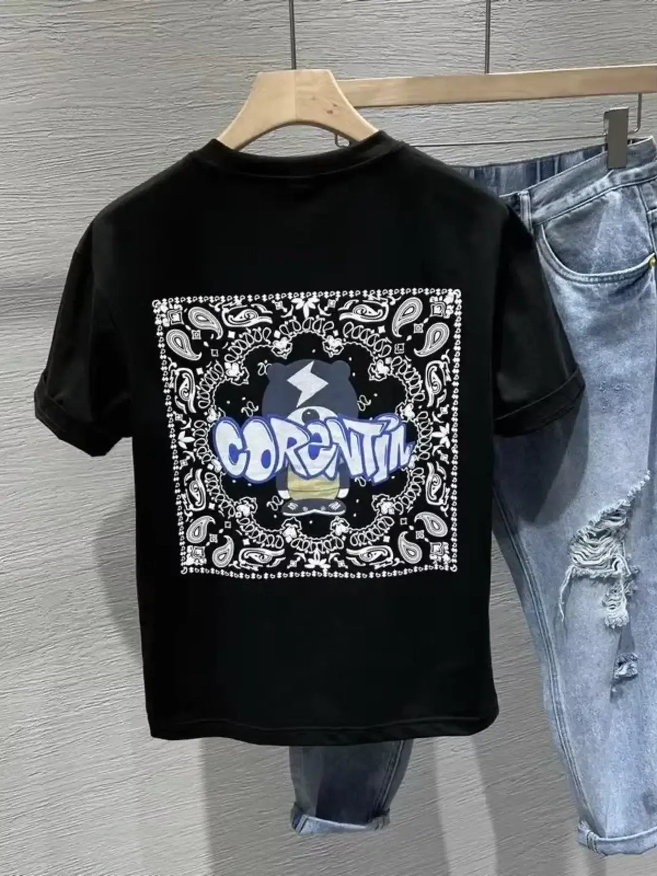 Men's Full Size Graphic Round Neck T-Shirt Plus Size - mens-shirts by Trendsi | Available at Handbags Specialist Headquarter