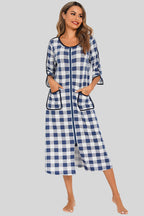 Round Neck Three-Quarter Sleeve Midi Night Dress - Sleepwear by Trendsi | Available at Handbags Specialist Headquarter