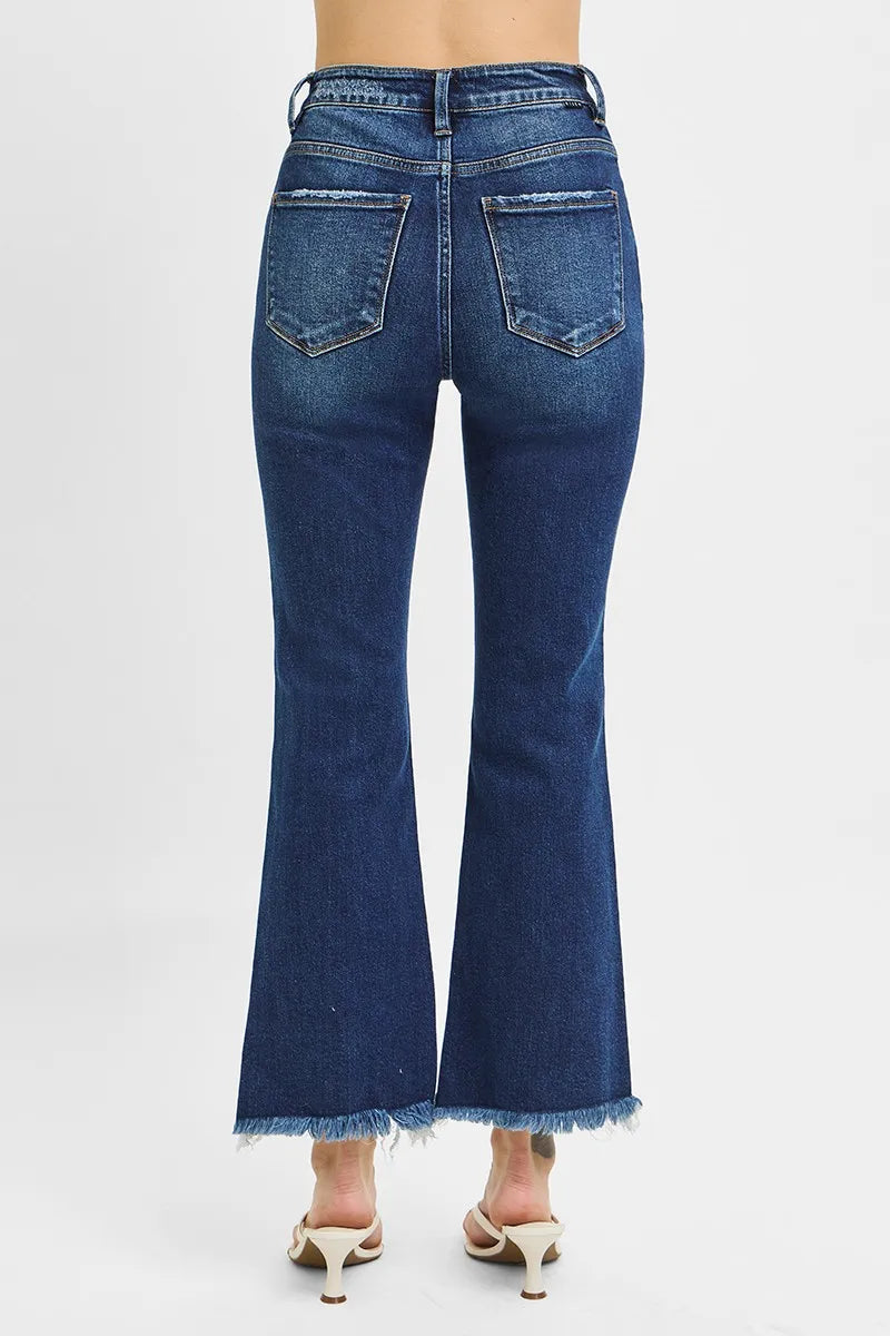 RISEN Full Size High Rise Crop Bootcut Fray Hem Jeans Plus Size - Women / Jeans & Denim by Trendsi | Available at Handbags Specialist Headquarter