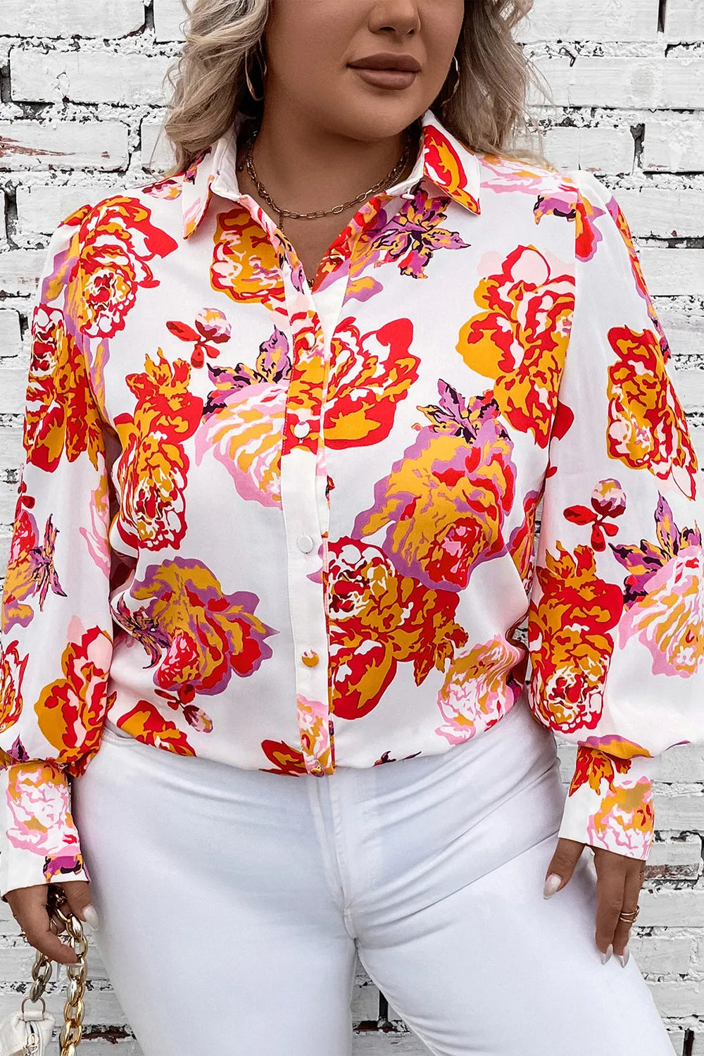 Plus Size Printed Long Sleeve Shirt - Plus Size Shirts by Trendsi | Available at Handbags Specialist Headquarter