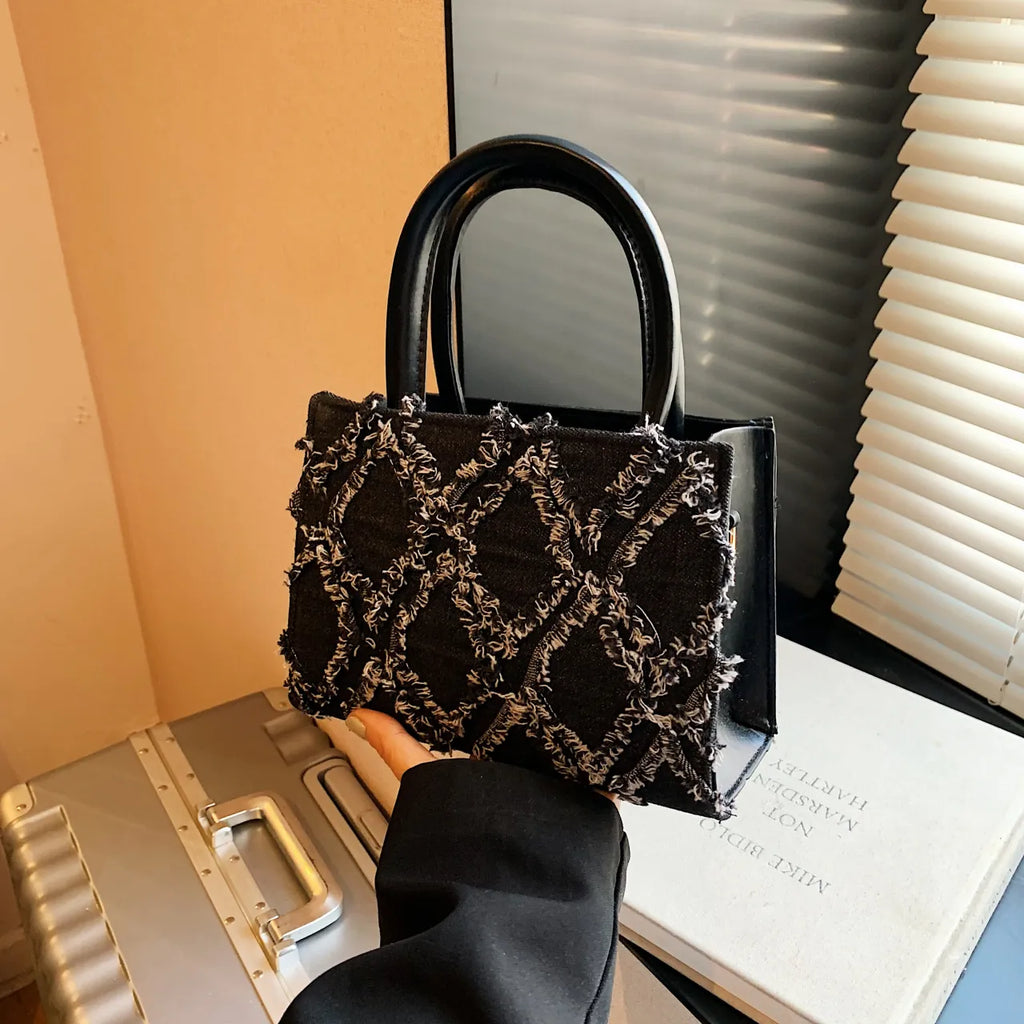 Diamond Pattern Fringe Edge Tote Bag - Tote Bag by Trendsi | Available at Handbags Specialist Headquarter