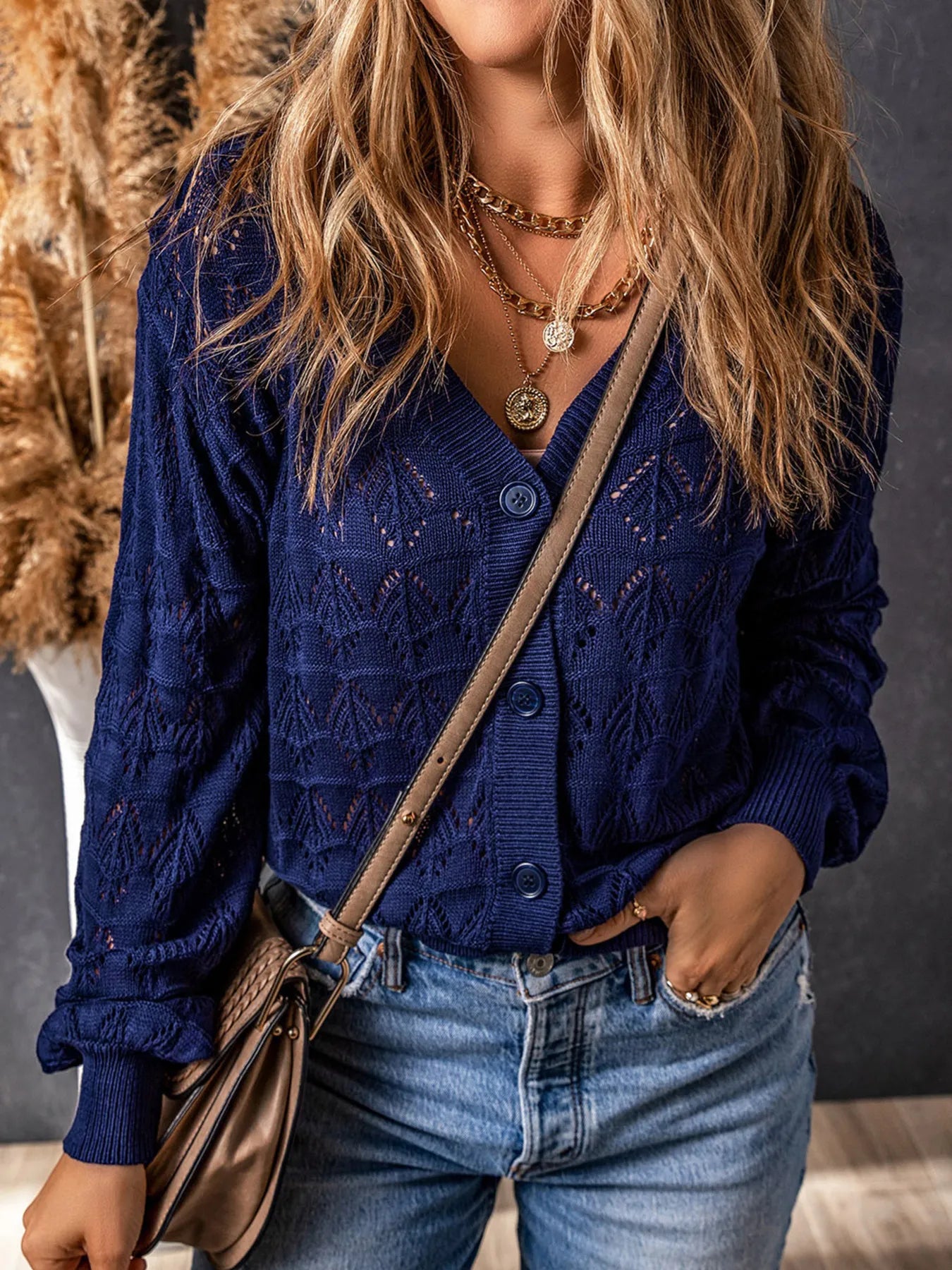 Buttoned Front Openwork Cardigan - Tops by Trendsi | Available at Handbags Specialist Headquarter