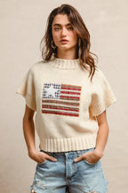 BiBi American Flag Patchwork Drop Shoulder Sweater - Tops by Trendsi | Available at Handbags Specialist Headquarter