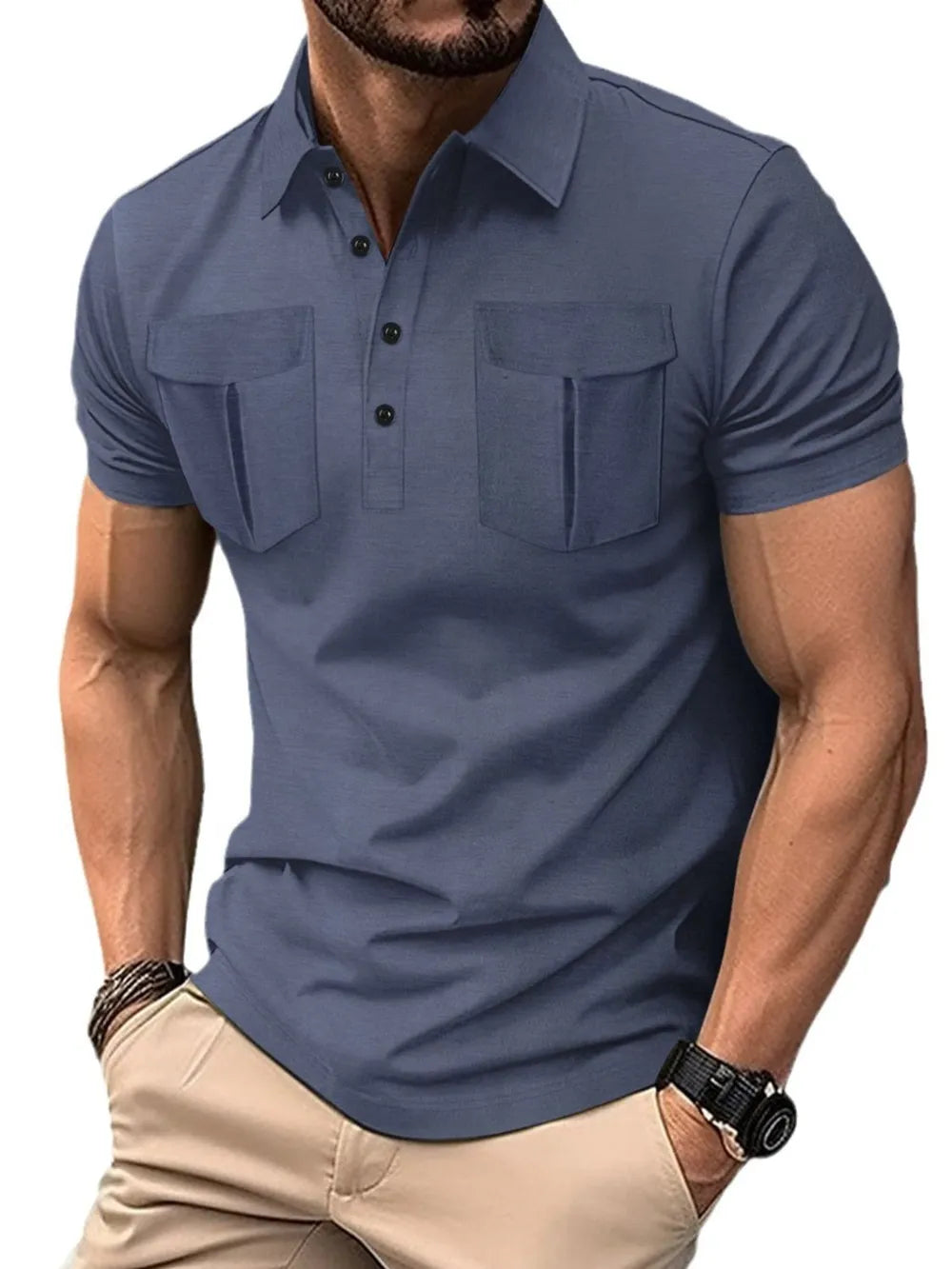 Men's Full Size Collared Short Sleeve Polo Plus Size - Men's Polo shirt by Trendsi | Available at Handbags Specialist Headquarter