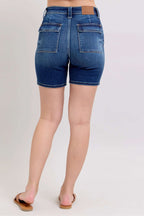 Judy Blue Full Size High Waist Bermudas Jeans W/ Back Flap Pockets Plus Size - Women / Jeans & Denim by Trendsi | Available at Handbags Specialist Headquarter