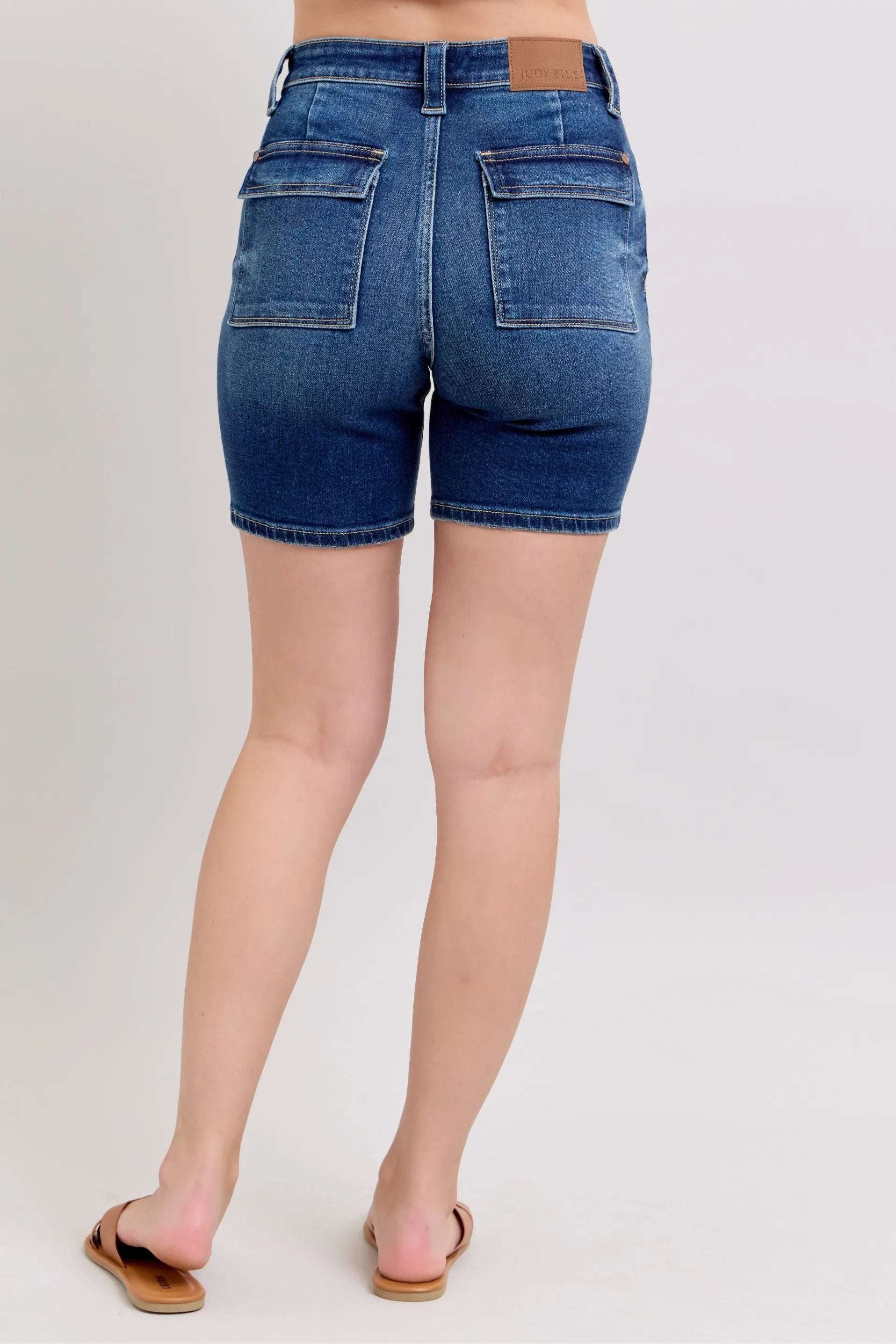 Judy Blue Full Size High Waist Bermudas Jeans W/ Back Flap Pockets Plus Size - Women / Jeans & Denim by Trendsi | Available at Handbags Specialist Headquarter