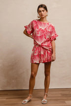 BiBi Print Woven Ruffled Sleeves Top - Tops by Trendsi | Available at Handbags Specialist Headquarter