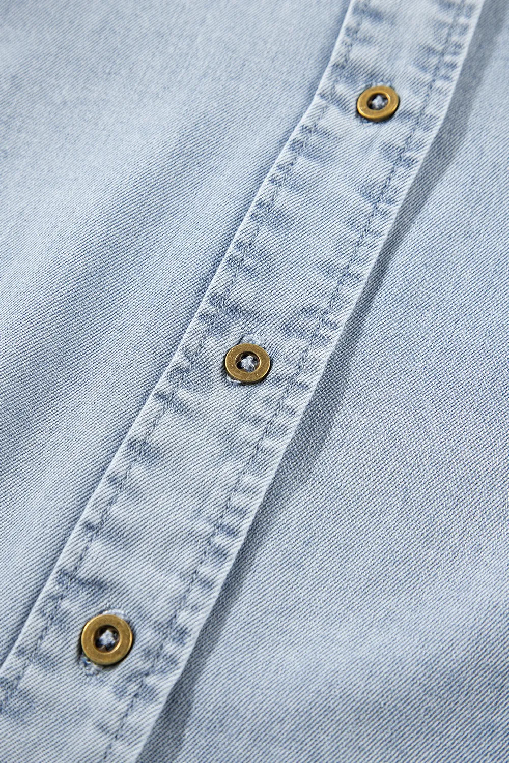 Ruffle Short Puff Sleeve Button Down Denim Shirt - Women / Jeans & Denim by Trendsi | Available at Handbags Specialist Headquarter