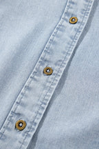 Ruffle Short Puff Sleeve Button Down Denim Shirt - Women / Jeans & Denim by Trendsi | Available at Handbags Specialist Headquarter