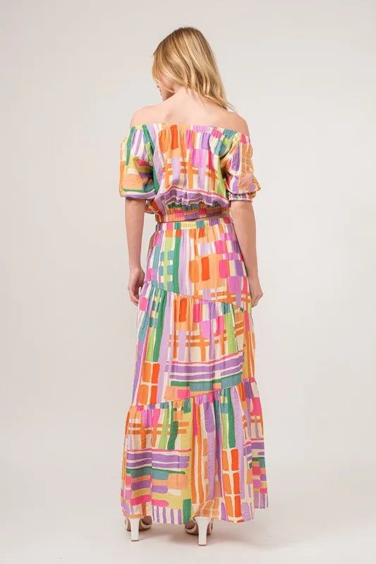 And The Why Asymmetric Geo Printed Tiered Maxi Skirt - Skirts by Trendsi | Available at Handbags Specialist Headquarter