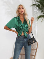 Button Down Short Sleeve Shirt - Women's Down Shirt Tops by Trendsi | Available at Handbags Specialist Headquarter