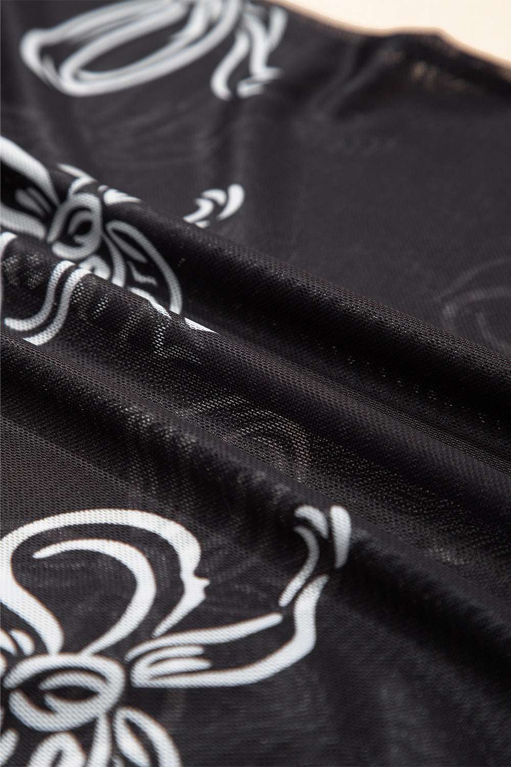 Bow Mesh Round Neck Short Sleeve T-Shirt - Women / Tops by Trendsi | Available at Handbags Specialist Headquarter