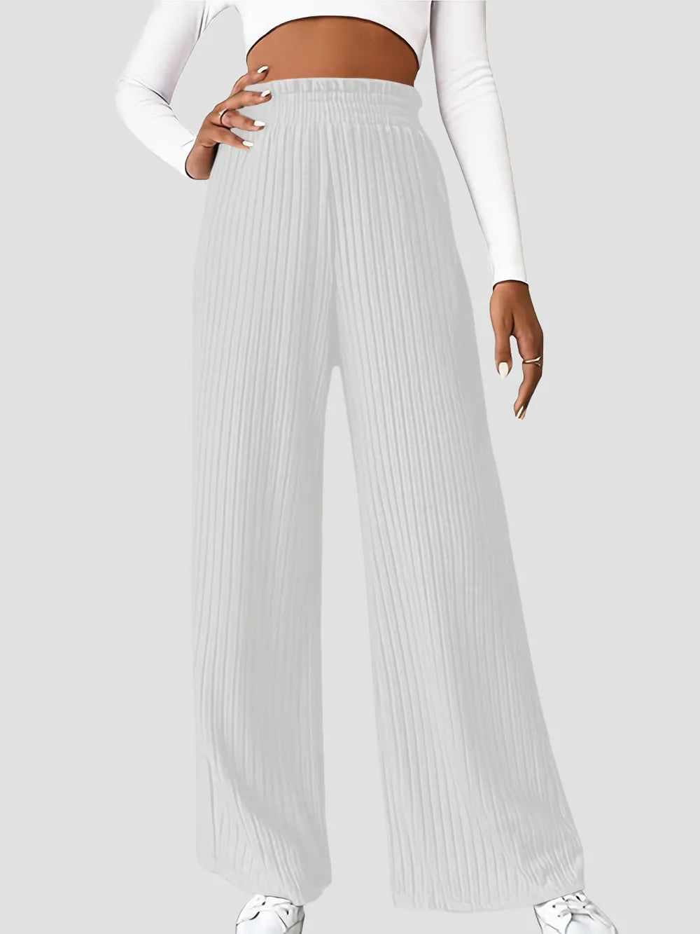 Ribbed High Waist Pants - Women Pants by Trendsi | Available at Handbags Specialist Headquarter