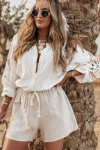 Embroidered Button Down Long Sleeve Shirt - Women's Down Shirt Tops by Trendsi | Available at Handbags Specialist Headquarter