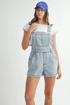 MABLE Square Neck Ruffle Shoulder Denim Overall Romper - Women / Jeans & Denim by Trendsi | Available at Handbags Specialist Headquarter