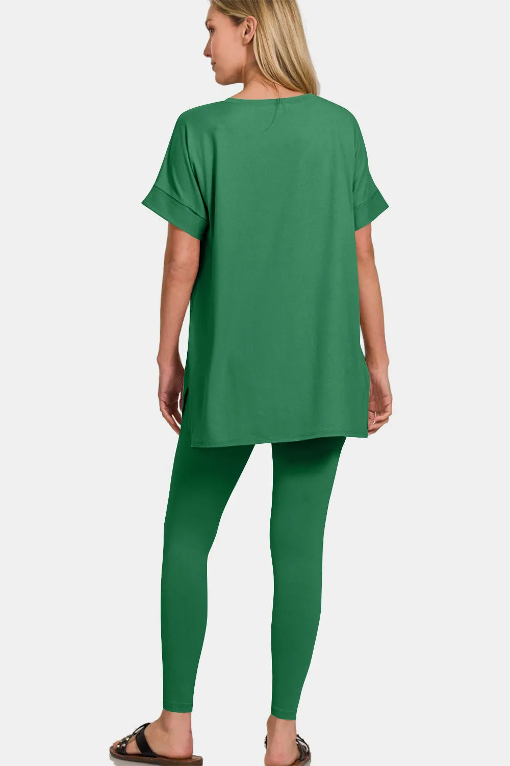 Zenana Full Size V-Neck Rolled Short Sleeve T-Shirt and Leggings Lounge Set - Sleepwear by Trendsi | Available at Handbags Specialist Headquarter