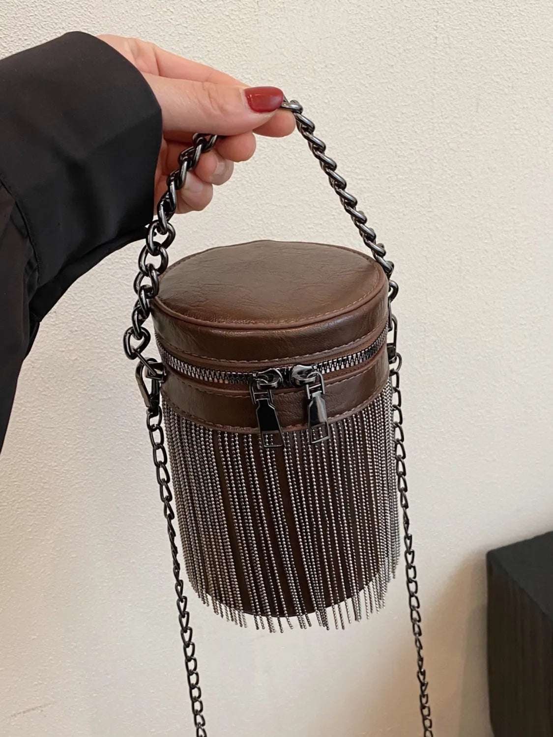 Fringe PU Leather Bucket Bag - Crossbody Bag by Trendsi | Available at Handbags Specialist Headquarter