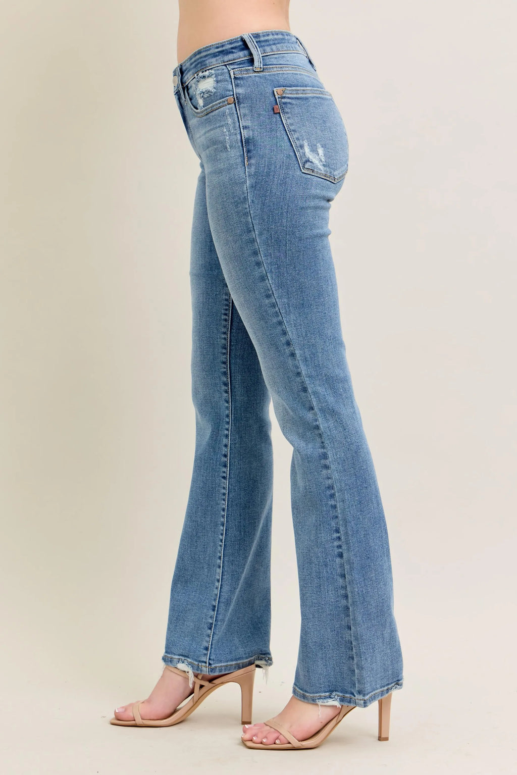 Judy Blue Full Size Mid Rise Wash Destroy Hem Bootcut Jeans Plus Size - Women / Jeans & Denim by Trendsi | Available at Handbags Specialist Headquarter