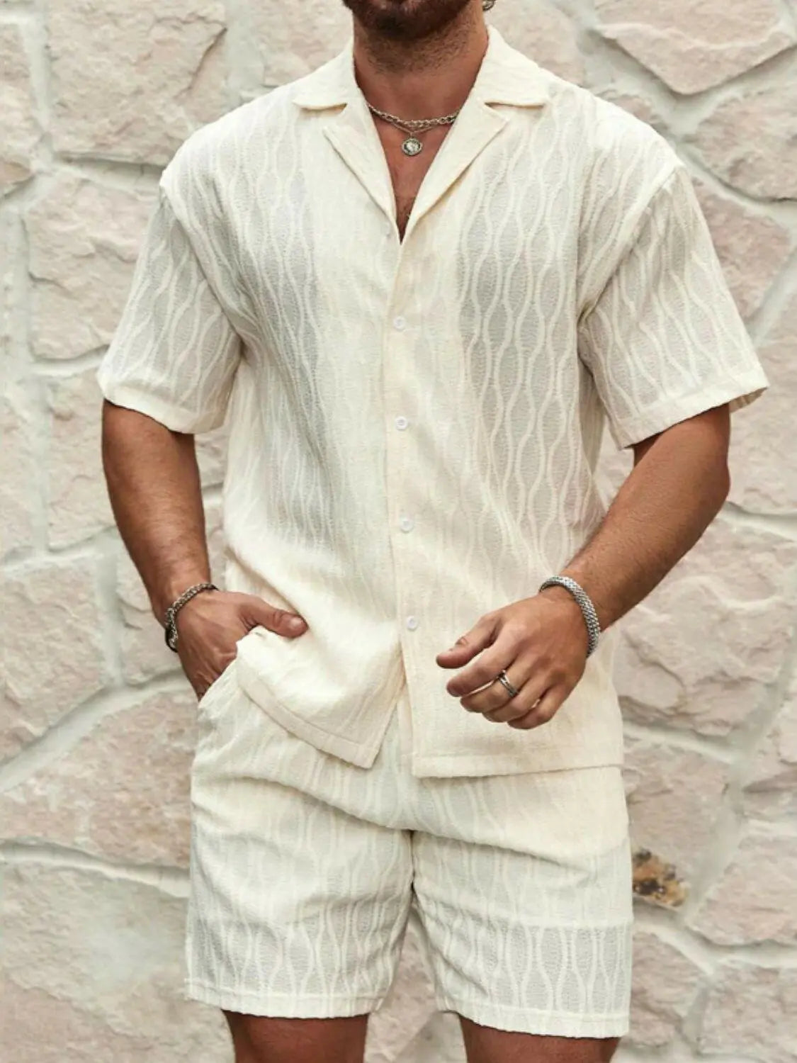 Men's Plus Size Collared Neck Short Sleeve Top and Shorts Set - Men's Sets by Trendsi | Available at Handbags Specialist Headquarter